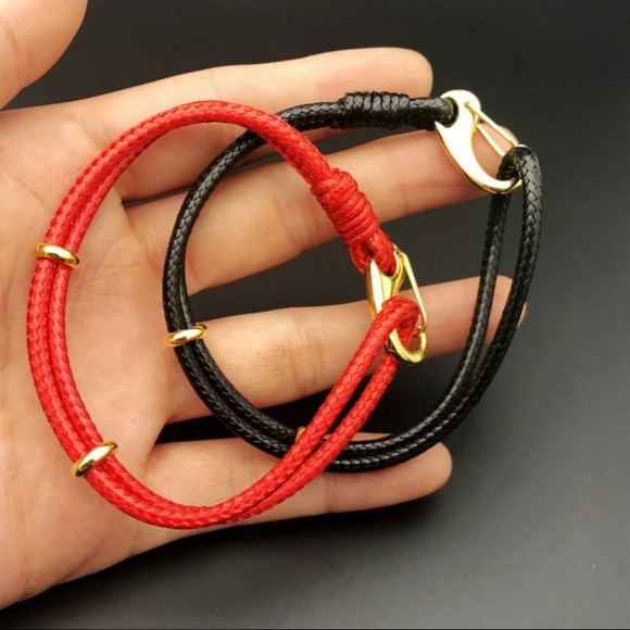 Braided cord charm bracelet black or red - Picture 1 of 4